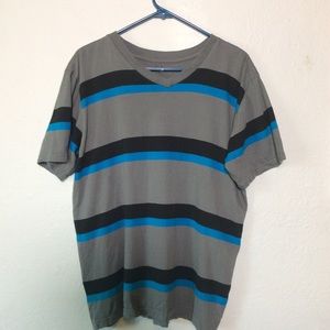 Blue Gear Men’s Gray/Blue/Black Stripes V-Neck Tee